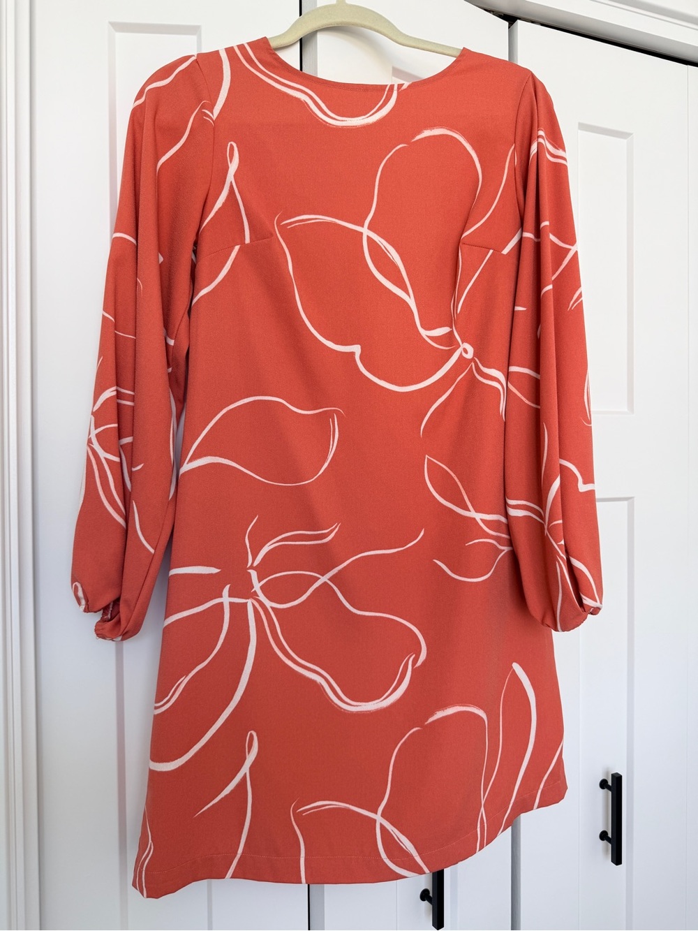 Bubble Sleeve Coral Floral Long-Sleeve Shift Dress